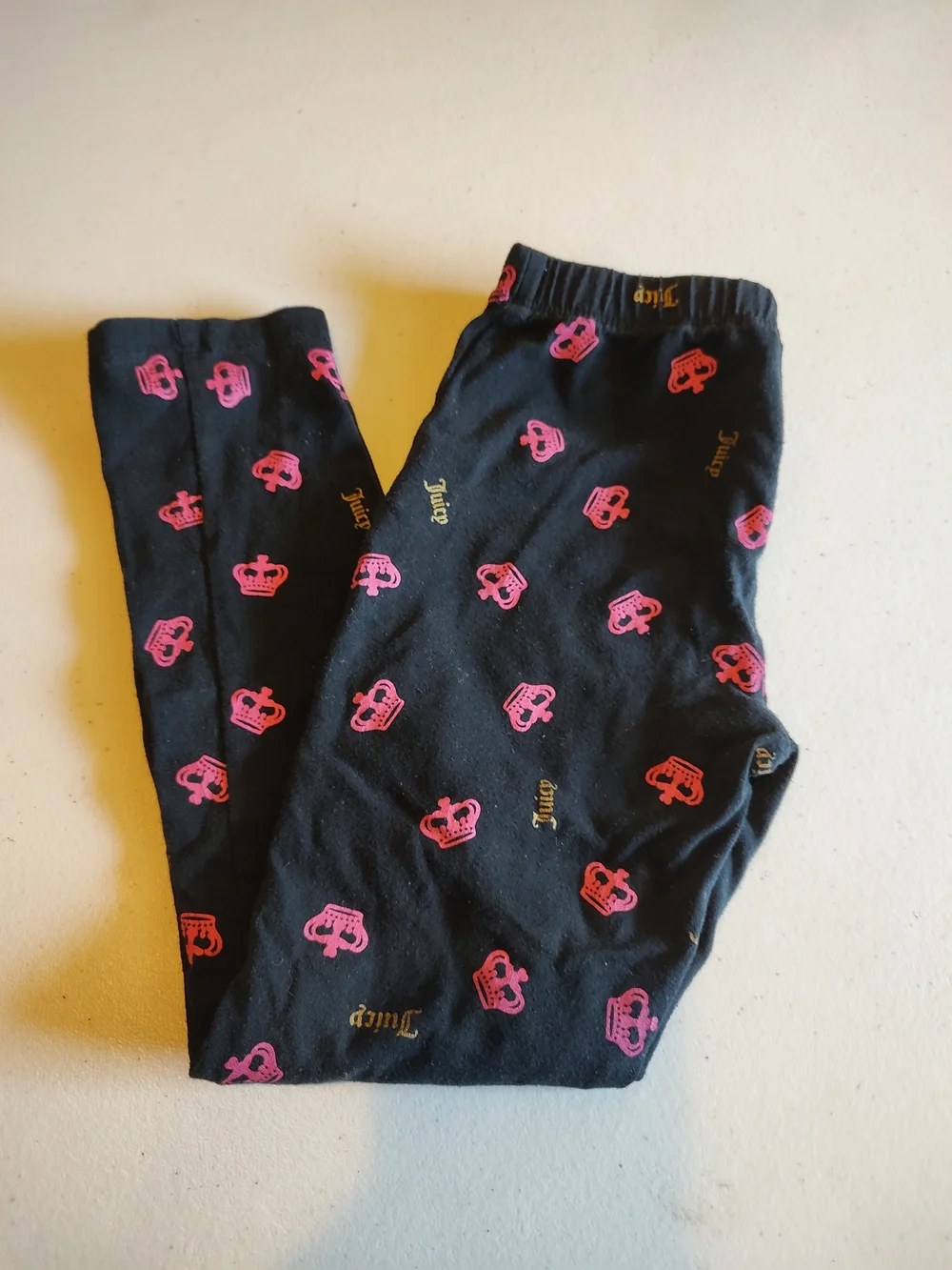 Juicy Couture Kids Black Crown Print Girls Leggings Size Youth Small (6-8)